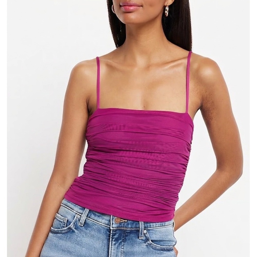 EXPRESS‎ Body Contour Mesh Crop Cami Neon Berry Pink Women Small Removable Cups